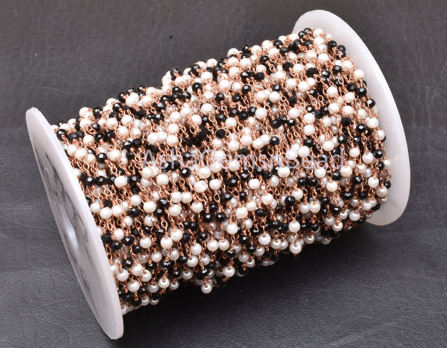 AAA Black Spinel Hydro Pearl Beads Rosary Chain By Feet, Copper Plated Wire Bulk Roll Bead Handmade Chain Rose Gold Wire Jewelry Craft SALE