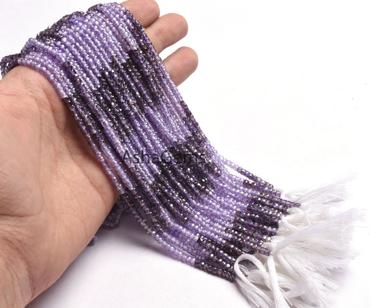 Shaded Blue Zircon faceted Rondelle beads,3 mm AAA Shaded Lavender Zircon Micro Faceted Beads,13' Strand cubic Zircon Beads Jewelry necklace