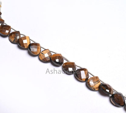 Beautiful Tiger Eye Faceted Heart Shape Beads,11 mm natural Tiger eye+ 2 Piece Smoky quartz Heart Briolette Gemstone Bead Jewelry Craft SALE (AG 18613)