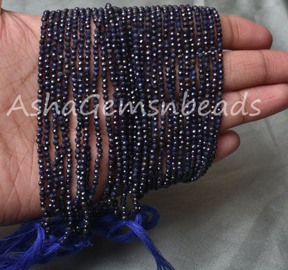 2 mm Natural Rare Blue Sapphire Micro Cut Rondelle Faceted Gemstone Beads,13" Real Sapphire Bead Machine Cut Tiny Beads Jewelry Making Craft