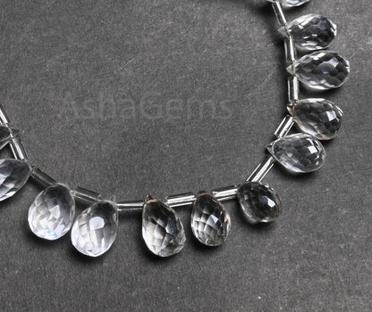 Natural White Crystal Quartz Faceted Drop Beads, Fine Quality Crystal Side Drill Teardrop Briolette Gemstone Beads Jewelry making Craft SALE