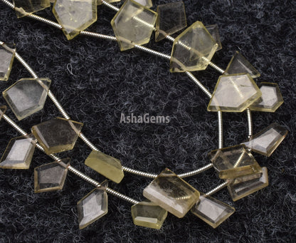Beautiful Lemon Quartz fancy Flat Slice Shape faceted Beads, Fine Natural Lemon Uneven Shape Nugget Side Drill Gemstone Beads Jewelry Crafts