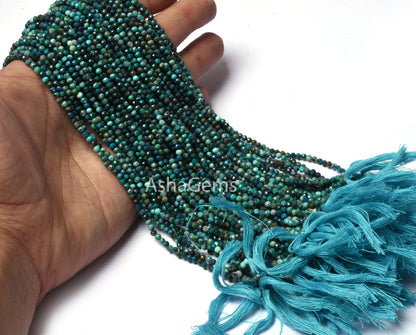 2.5 mm Beautiful Blue Chrysocolla Faceted Rondelle beads, Shaded Multi Blue Chrysocolla micro Cut Gemstone bead,13" Strand Chrysocolla Beads