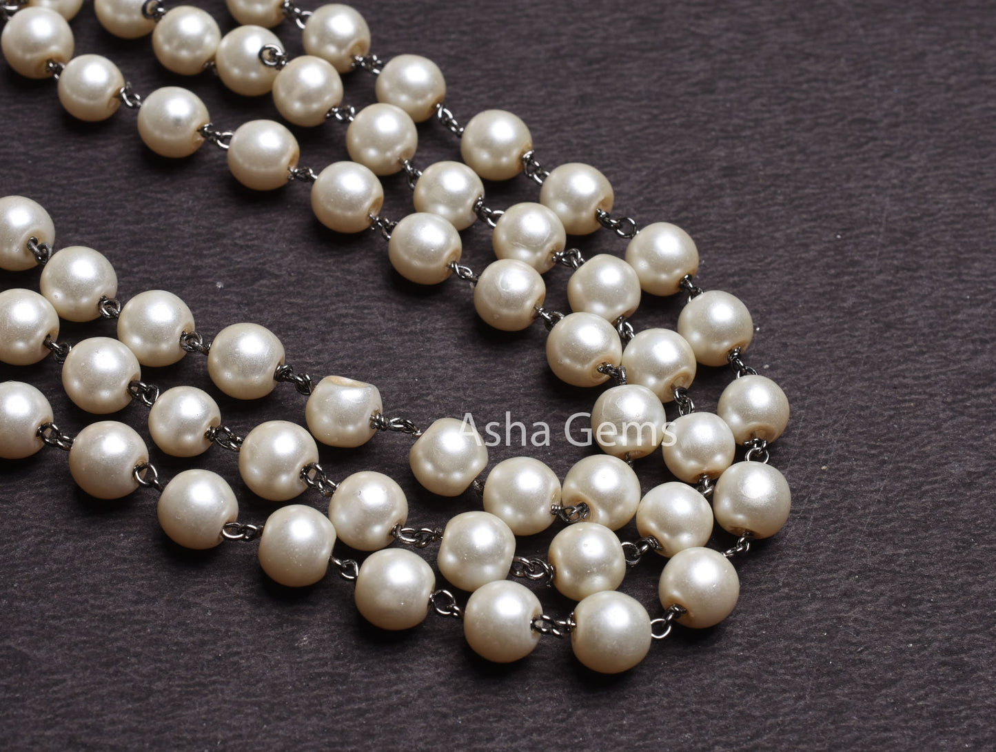 8 mm Pearl Hydro Rondelle Beads Rosary Chain silver, Gold, Copper Black Plated Wire Wrapp Chains For Jewelry Necklace Making handmade Chains