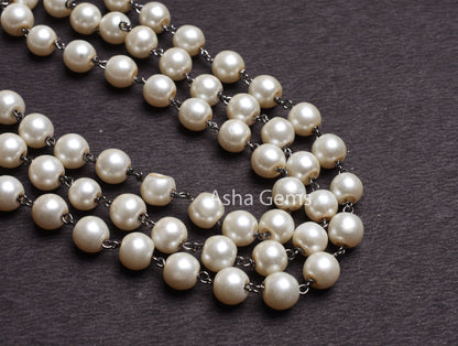 8 mm Pearl Hydro Rondelle Beads Rosary Chain silver, Gold, Copper Black Plated Wire Wrapp Chains For Jewelry Necklace Making handmade Chains
