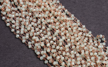 1-50 Feet Bulk Green Prehnite Hydro faceted Beads Rosary Chain Beautiful Rose Gold Plated Wire Wrapped Rondelle Beaded Chain Jewelry makings