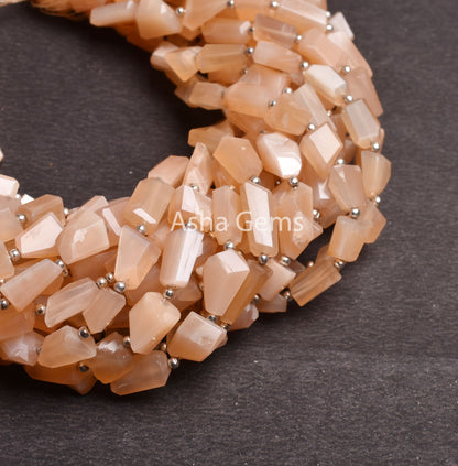 Light Peach Moonstone Faceted Nugget Gemstone Beads, AAA Natural Pink Moonstone Uneven Tumble Straight Drill Bead, Moonstone Bead Craft SALE