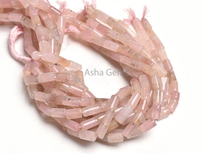 Natural Pink Rose Quartz Fancy uneven Pipe Gemstone Beads,9" Strand Rose Quartz Smooth Tube Shape Straight Drill Handmade Beads Jewelry SALE