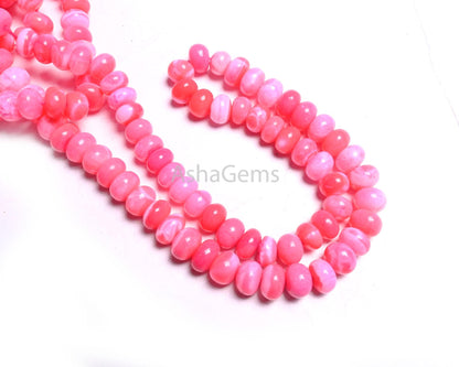 Beautiful Pink Opal Smooth Rondelle Beads,8/16"Strand Hot Pink Opal Shaded Handmade Gemstone Bead, Opal Bead For Necklace Jewelry Craft SALE