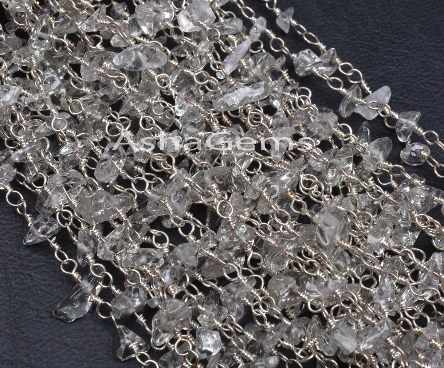 Natural Green amethyst Uncut Chip Beads Rosary Chain Silver Plated Wire Wrap Amethyst Tiny Nugget Beaded Handmade Chain Jewelry Making Craft