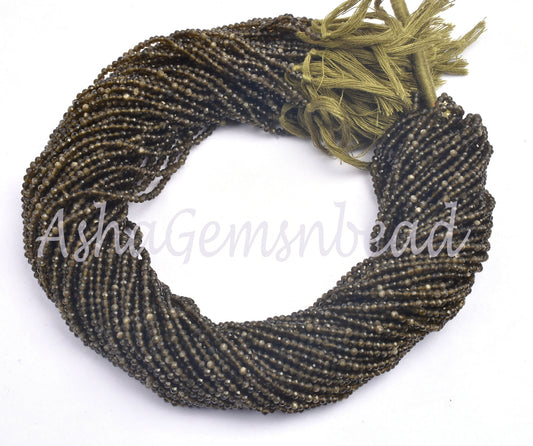 2.25 mm Cats Eye Machine Cut Faceted Beads,13" Strand Natural Green Cats Eye Micro Cut Rondelle Gemstone Beads, Cats Eye Bead Jewelry making