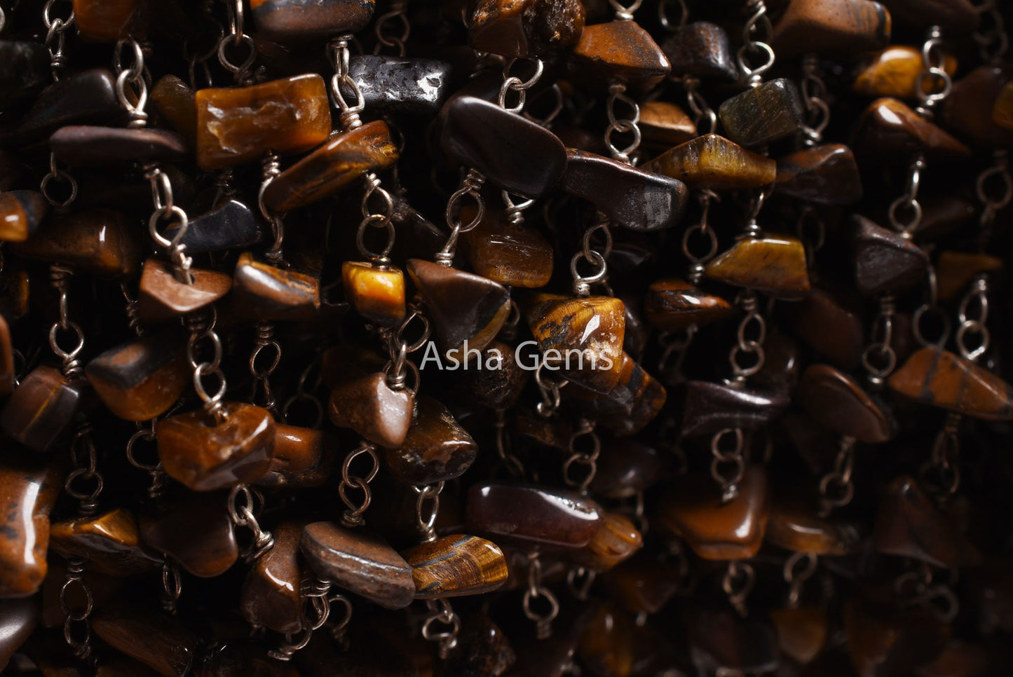 Natural Tiger Eye Uncut Chip Beads Rosary Chain Smooth Uneven Nugget Silver Plated Wire Beaded Chain Chip Gemstone Beads Chain Jewelry Craft
