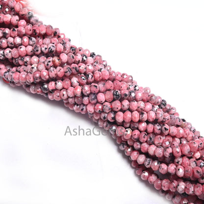 Beautiful Moss Pink Jade Quartz Faceted Rondelle Shape Beads, Fine Black Dot Rhodonite Color Jade Machine Cut Jade Quartz Beads Jewelry SALE