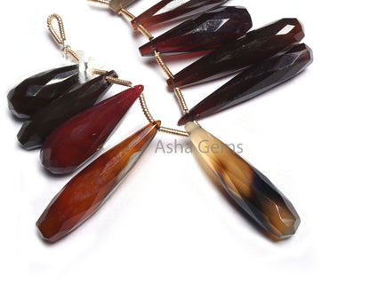 Multi Dark Brown Chalcedony Long Teardrop Beads,6-30 mm Fine Shaded Chalcedony Fancy Pencil Teardrop Gemstone Beads Both Side Loop Jewelry