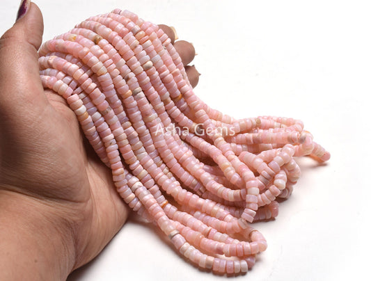 Pink Opal Smooth Tyre Shape Gemstone Beads,8/16" Strand Opal Plain Handmade Flat Round Tyre Shape Beads, Pink Opal Bead Jewelry Handicraft