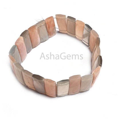 AAA Multi Peach Grey Moonstone Fancy Rectangle Faceted Gemstone Beads, Moonstone Chicklet Briolette Double Drill Moonstone For Bracelet SALE