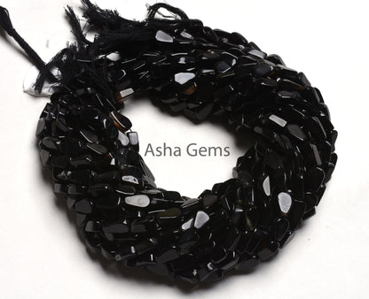 Beautiful Black Onyx Smooth Pear Beads,13"Strand Natural Onyx Uneven Flat Teardrop Straight Drill Beads, Onyx Black Gemstone Bead Handicraft