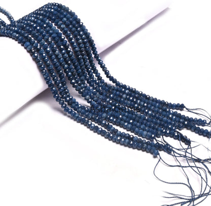 4.5 mm Fine Blue Jade Quartz faceted Rondelle Shape Beads, Blue Sapphire Color Jade Quartz machine cut Gemstone Beads Jewelry makings Crafts