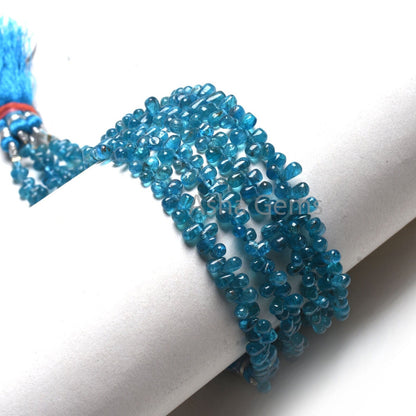 Fine Neon Apatite Smooth Drop Side Drill Beads, Natural Blue Apatite Tiny Teardrop Gemstone Beads, Neon Blue Apatite Bead Jewelry Handicraft