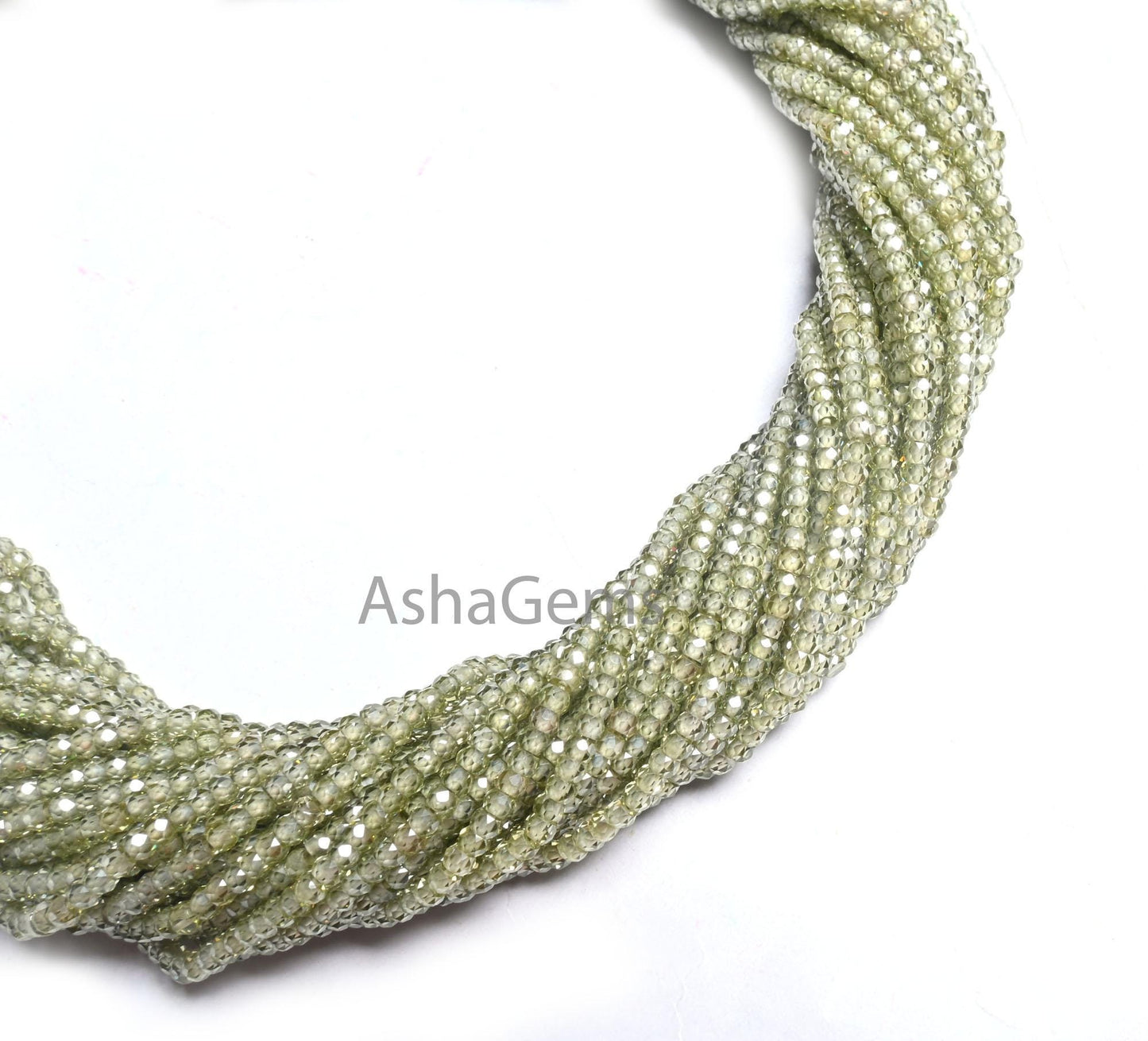 AAA Quality Green Zircon Micro Faceted Beads,2.50 mm Light Olive Green Cubic Zirconia  Machine Cut Rondelle Zircon Beads Jewelry Crafts SALE