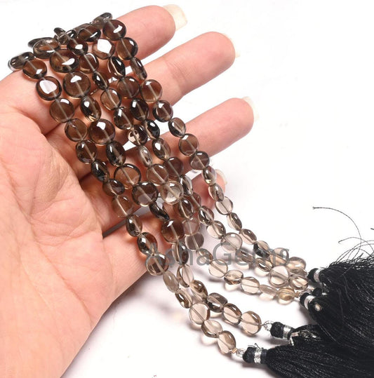Fine Quality Smoky Quartz Smooth Coin Shape Gemstone Beads, Natural Shaded Smokey Plain Handmade Coin Straight Drill Smoky Bead Jewelry SALE