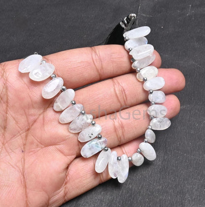 Beautiful White Rainbow Moonstone Smooth Uneven Oval Shape Gemstone Beads, Natural Rainbow Moonstone handmade Side Drill Beads Jewelry Craft