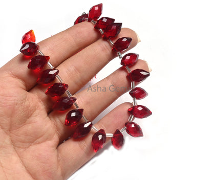 Beautiful Red Quartz Hydro Fancy Barrel Shape Faceted Beads, AAA Red Ruby Color Hydro Fancy Loi Shape Pointed Briolette Beads Jewelry Crafts