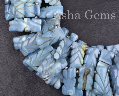 Beautiful Blue Opal Carving Fancy Long Stick Shape Beads,8" Strand Blue Oregon opal carved Rectangle beads, Blue Opal carve handmade Beads