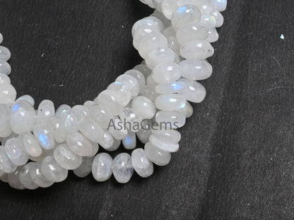 Beautiful Blue Fire Rainbow Moonstone Smooth Rondelle Beads, Fine Flashy White Rainbow Moonstone Plain Handmade Gemstone Beads Jewelry Craft