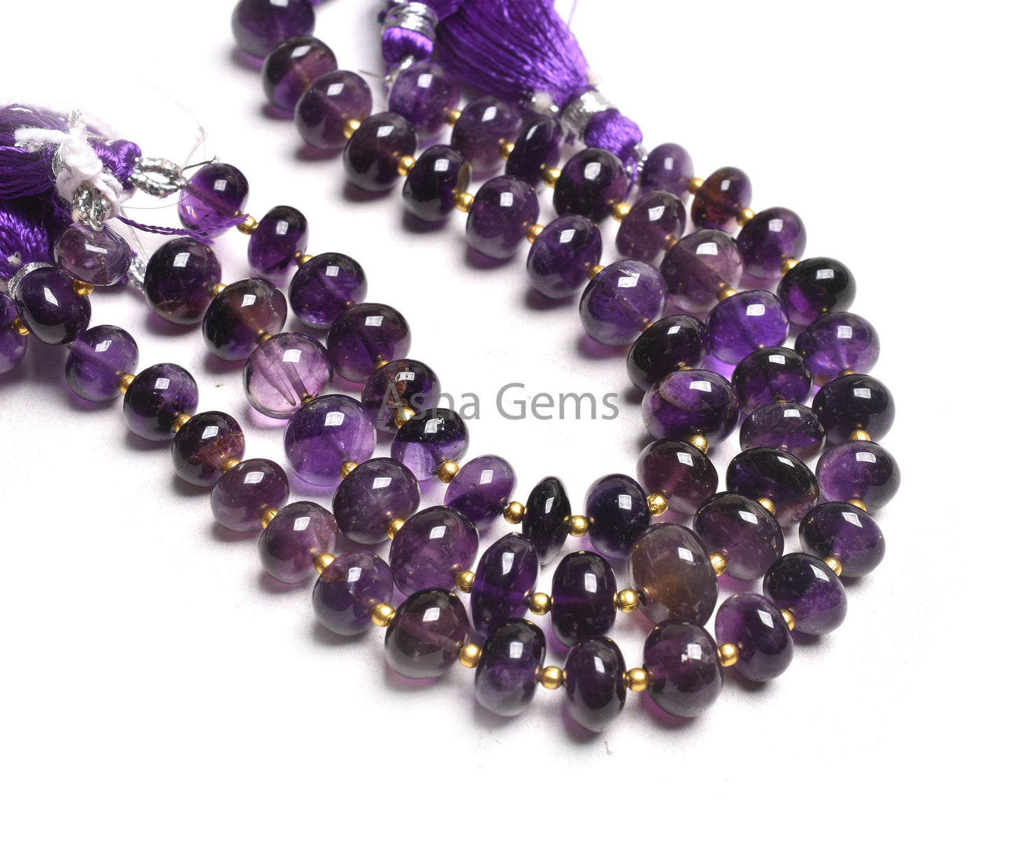 Natural Purple Amethyst Smooth Rondelle Shape Beads, African Amethyst Plain Handmade Center Drill Gemstone Loose Beads, Amethyst Bead Crafts
