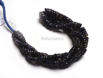 Genuine Blue Iolite Faceted Tyre Shape Beads, Graduation Size Iolite Beads Strand 18" Fine Quality Iolite Indian Cut Flat Tyre Gemstone Bead
