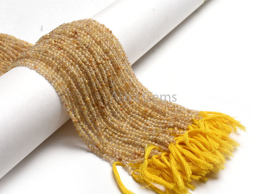 3.2 mm Genuine Rutile Micro Cut Faceted Beads, AAA Golden Rutile Beads,13"Strand Natural Rutilite Machine Cut Rondelle Gemstone Bead Jewelry
