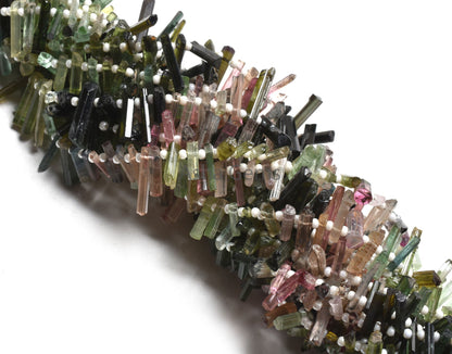 Fine Multi Pink Green Tourmaline Pencil Shape Uneven Gemstone Beads, Real Tourmaline Smooth Raw Long Stick Rough fancy Side Drill Bead Craft