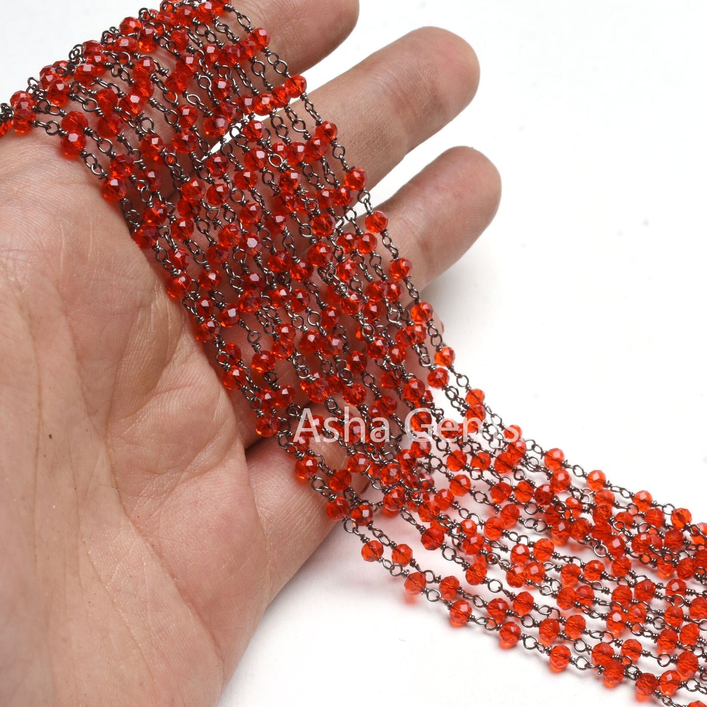 3-3.5 mm Red Quartz Hydro Jewelry Crafts Rosary Chain 1-50 Feet Red Quartz Faceted Rondelle Bead Chain Black Metal Wire Plated Finding Chain
