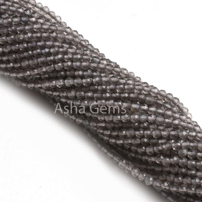 2.2 mm Smoky Quartz Micro Cut faceted Gemstone beads,13" Strand Light Grey Smoky Beads, AAA Smoky Machine Cut Rondelle Faceted Bead Jewelry