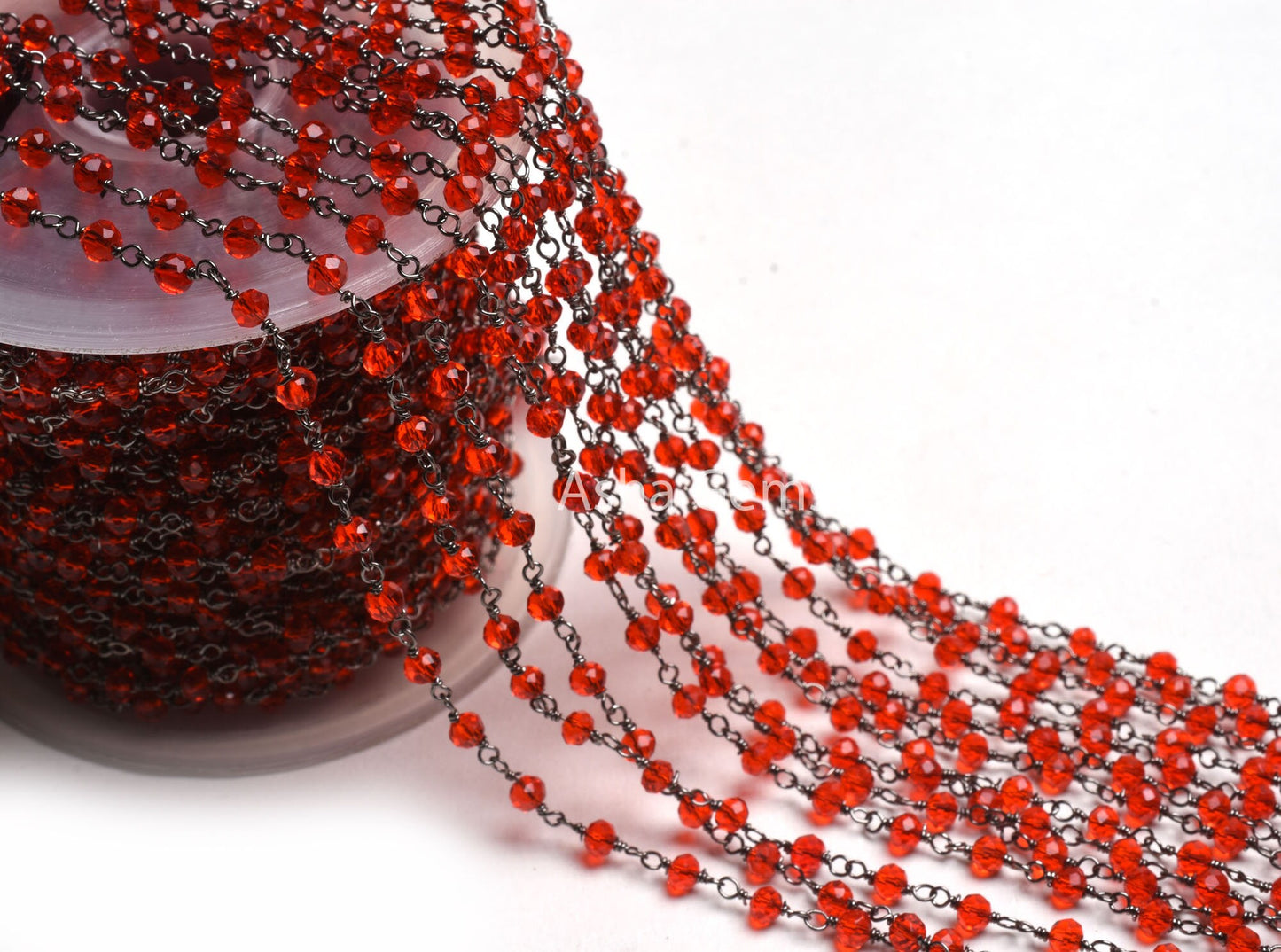 3-3.5 mm Red Quartz Hydro Jewelry Crafts Rosary Chain 1-50 Feet Red Quartz Faceted Rondelle Bead Chain Black Metal Wire Plated Finding Chain