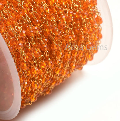 AAA Fanta Orange Hydro Faceted Rondelle Beads Rosary Chain,3-3.5 mm Gold Plated wire Wrap Handmade Rosary Chain By Feet Jewelry making Craft