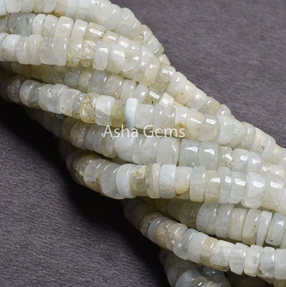 12"Strand Aquamarine Smooth Tyre Gemstone Beads, Light Blue Aquamarine Plain Handmade Wheel Shape Beads Natural Aquamarine Bead Jewelry SALE