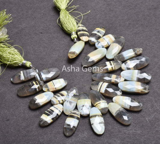 Beautiful Boulder Opal Fancy Long Oval Side Drill Beads,8" Lemon Boulder Opal faceted Oval Briolette Gemstone Beads, Opal Loose Bead Jewelry
