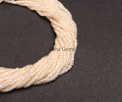 Beautiful Milky Cream White Zircon Micro Cut Faceted Rondelle Beads,3 mm Ivory White Cubic Zircon Machine Cut Beads Zircon Bead Jewelry SALE