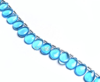 Beautiful Swiss Blue Topaz Color Hydro smooth Pears Handmade Beads, AAA Quality Blue Hydro Flat Teardrop Side Drill beads Jewelry Craft SALE
