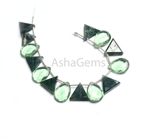 Natural Moss Agate fancy table Cut Triangle+ Green Amethyst faceted Pear Shape Gemstone Beads, Mix Shape Multi Color Bead Jewelry Craft SALE
