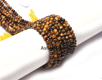 13" Strand Natural Tiger Eye Smooth Round Ball Beads, Shaded Brown Tiger Eye Plain Round Shape Gemstone Beads, Tiger Eye Beads Jewelry Craft