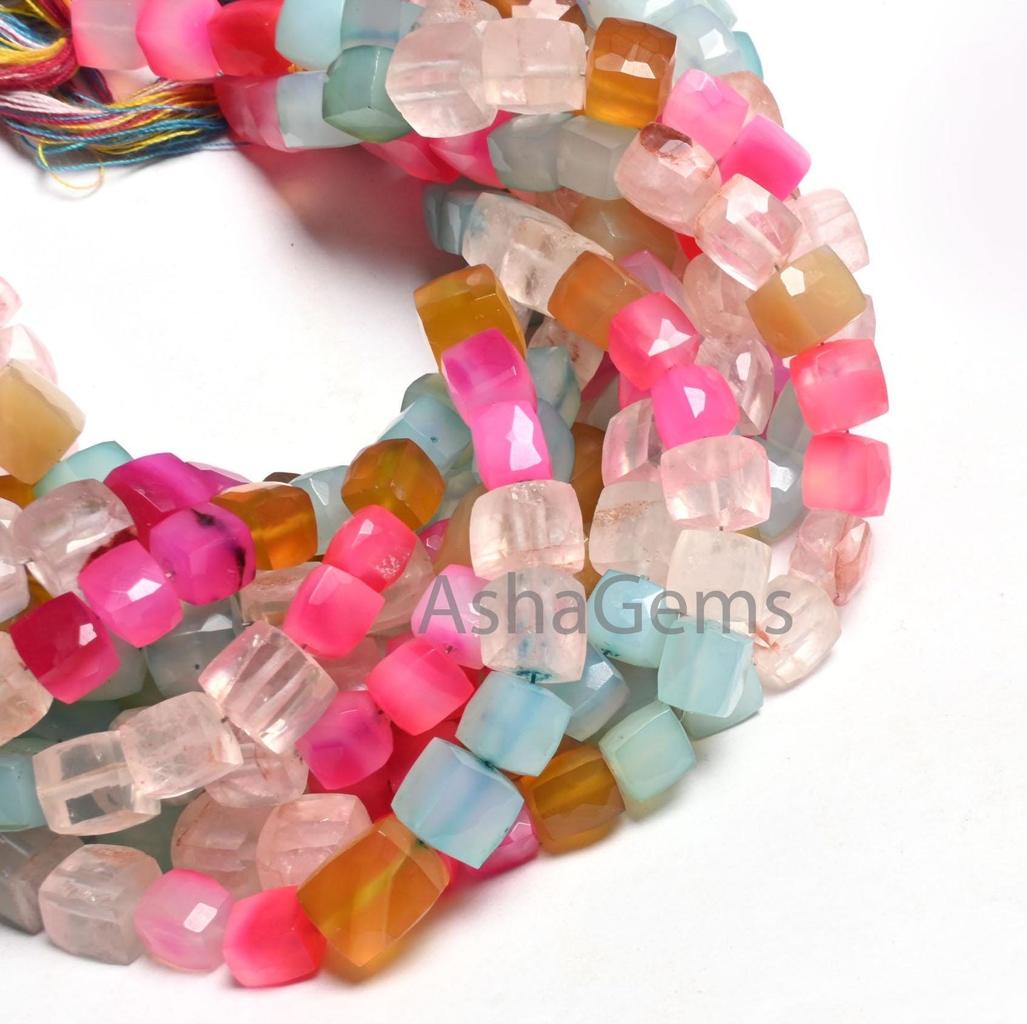 Beautiful Multi Color Chalcedony Faceted 3D Cube Box Gemstone Beads,8" Shaded Chalcedony Box Shape Disco Chalcedony Beads Jewelry handicraft