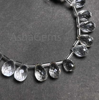 Natural White Crystal Quartz Faceted Drop Beads, Fine Quality Crystal Side Drill Teardrop Briolette Gemstone Beads Jewelry making Craft SALE