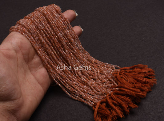 AAA Quality Natural sunstone Micro Cut Beads,2.2mm Red Orange Sunstone Machine Cut Gemstone Tiny Beads,13" Strand Real Sunstone Bead Jewelry