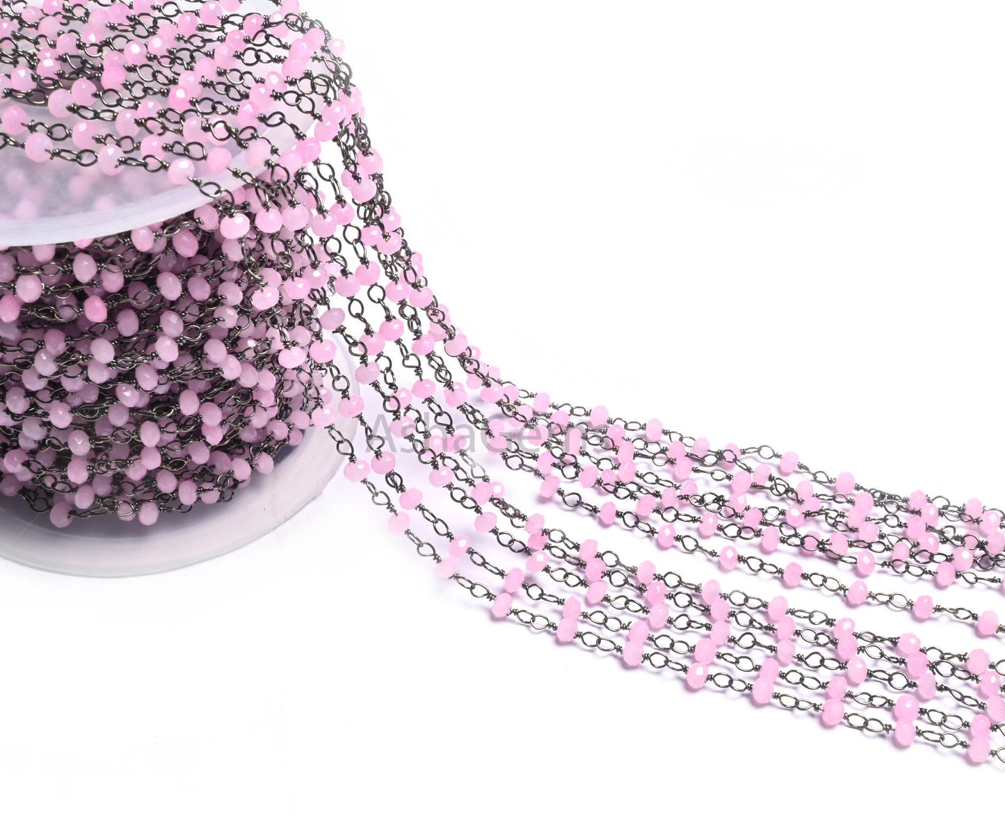 Rosary Chain black Plated Wire 3,5,10,50 Feet Pink Rose Quartz Hydro Faceted Rondelle Beaded Chain Jewelry Making Bulk Roll Wire Chain SALE