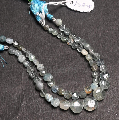 Shaded Blue Aquamarine Smooth Coin Shape handmade Beads,8" Strand Natural Aquamarine Coin Gemstone Straight Drill Beads Jewelry makings SALE