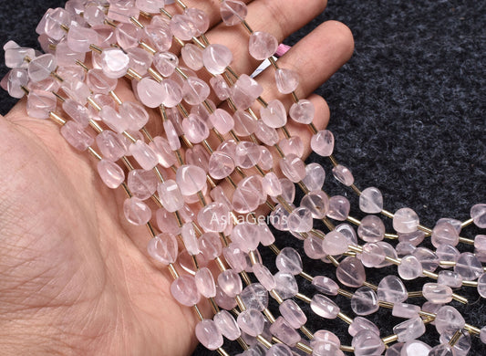 Pink Rose Quartz Smooth Heart Shape beads,8-8.5 mm natural rose Quartz Plain Handmade Straight Drill Flat Heart Beads, Quartz Beads Jewelry