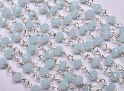 3,5,10,50 Feet Aqua Chalcedony Hydro Rondelle Faceted Beaded Rosary Chain gold Silver black Plated Wire Jewelry Making Finding,Size 3-3.5 mm